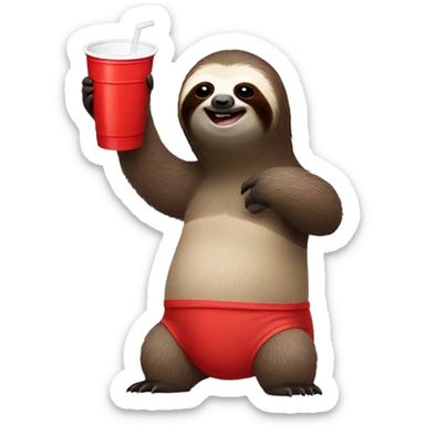 Shirtless sloth holding s red solo cup  sticker