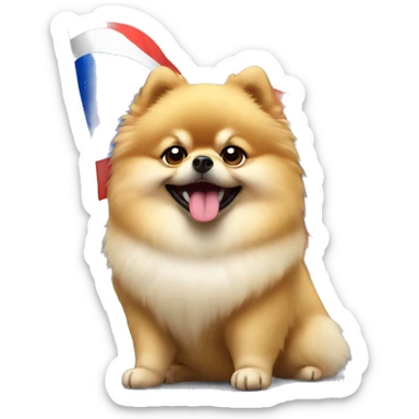 Fat Pomeranian spitz waiving small Russia flag  sticker