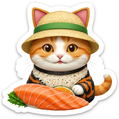 happy cat wearing a hat made out of sushi sticker