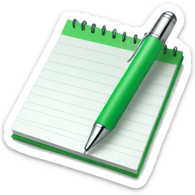 A chrome pen and a green notepad sticker