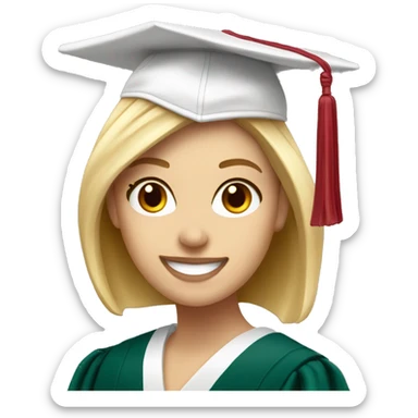 Blonde white girl smiling wearing university of Chicago Loyola grad cap sticker