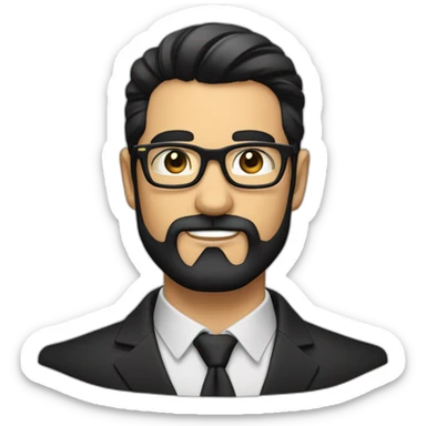 a dashing gentleman with a perfectly groomed black beard and sleek black hair, confidently sporting a stylish pair of spectacles sticker