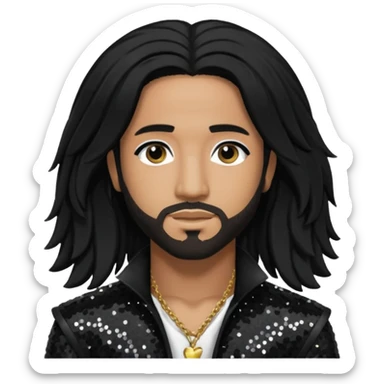 Omarion with long black hair, black sequin outfit sticker
