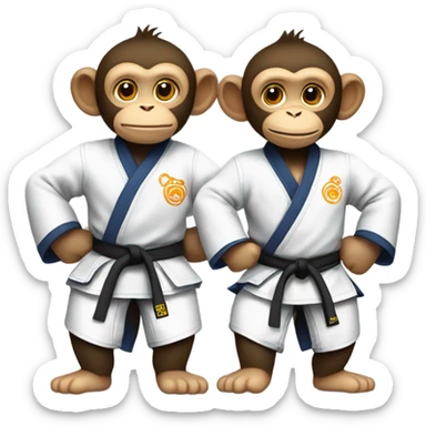 Two monkey wearing jiujitsu clothing with back mount on another cute monkey also dressed in jiujitsu clothing sticker