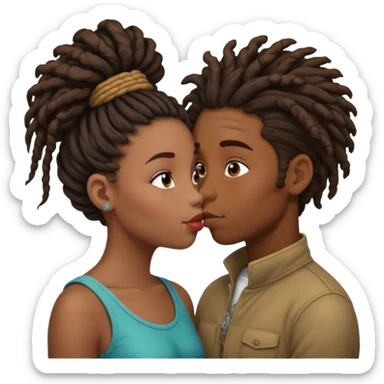 black boy with dreadlock kissing black girl with curly bun sticker