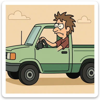side view of a truck, green and blue colors, flat toon style sticker