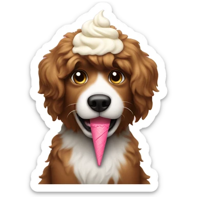 fluffy dog eating ice cream sticker