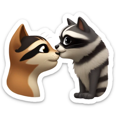 Generates a cat and raccoon kissing  sticker