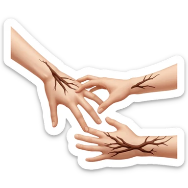 a person's hand is trying to touch another person's leg sticker