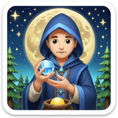 forest alchemist polishing the moon like crystal orb sticker