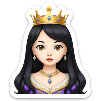 cat in royal queen attire, long flowing black wig sticker
