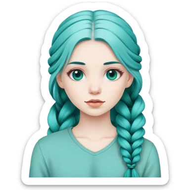 Girl with pale skin, teal hair, in long plaits sticker