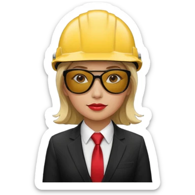 black suit red tie with yellow helmet woman and sunglasses sticker