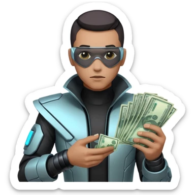 Cyber punk man holding money sticker