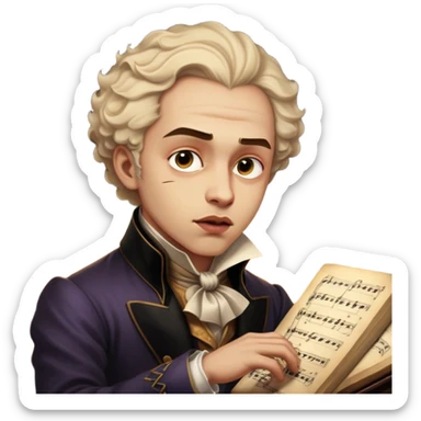 Cinematic Realistic Beethoven Portrait Emoji, depicted as a passionate composer with intense expressive features in period attire, rendered with rich textures and dramatic moody lighting that captures the turbulent genius of his music. sticker