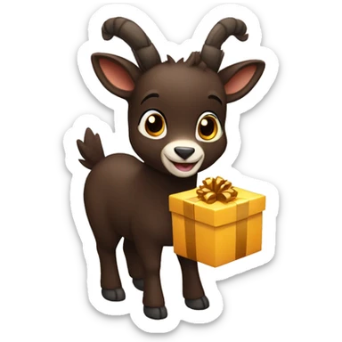 happy dark brown chamois holding gift with hooves sticker