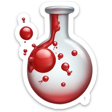 A chemical flask with blood inside and bubbles sticker