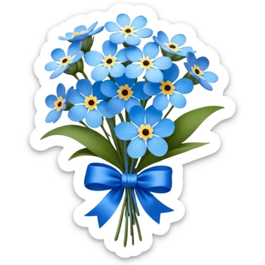 "A small bouquet of forget-me-not flowers tied with a delicate blue ribbon, romantic and nostalgic." sticker