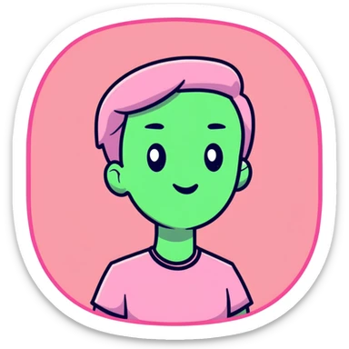 female character with oval-shaped flat-top head wearing pink t-shirt sticker