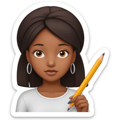 Black girl hand holding pencil with white nails sticker