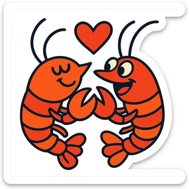 lobsters in love, bold lines, energetic, vibrant toon style sticker