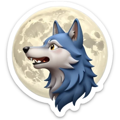 emoji of a howling wolf facing the moon, with its head tilted upward, simple cartoon style 🐺🌕 sticker