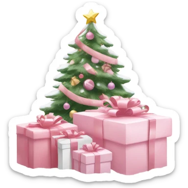 Light pink Christmas gifts under a white Christmas tree  sticker