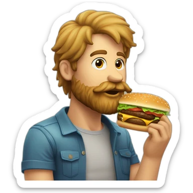 Beard man eating hamburguer sticker