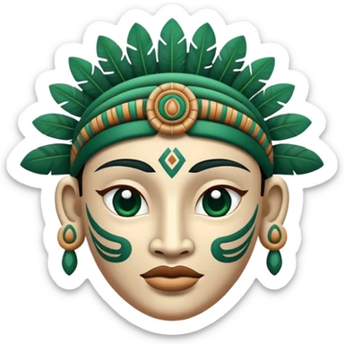 Elegant Mayan face with different emotional expressions, clean sophisticated design, strictly white and dark green colors sticker