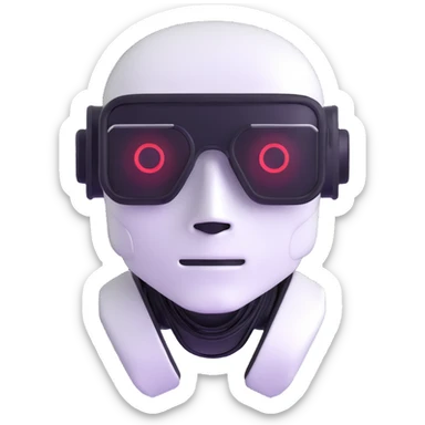 White robot with cyberpunk glasses, AI, futuristic sticker