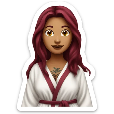 Beautiful tattooed  burgundy long haired woman in bathrobe sticker