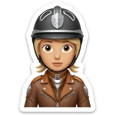 horse rider portrait, head and shoulders only, wearing riding helmet, leather jacket collar, confident expression, subtle horse tack strap visible, 3D cartoon, mobile game icon style, clean background, no text, no watermark
 sticker