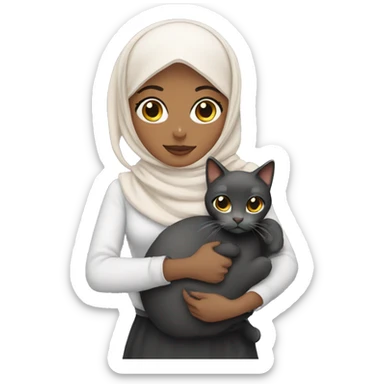 pretty woman with hijab holding a cat sticker