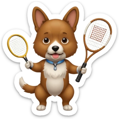 Dog holding tennis racquet sticker