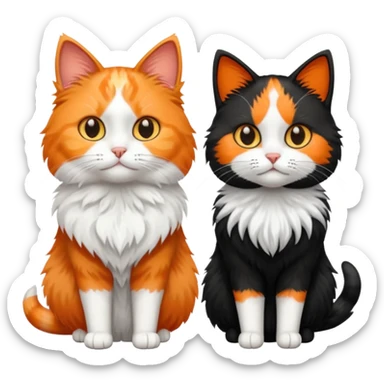 Calico cat standing next to a black and white cat  sticker