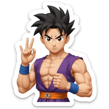 dragon ball gohan with his two fingers and arms facing right to fusion with trunks  sticker