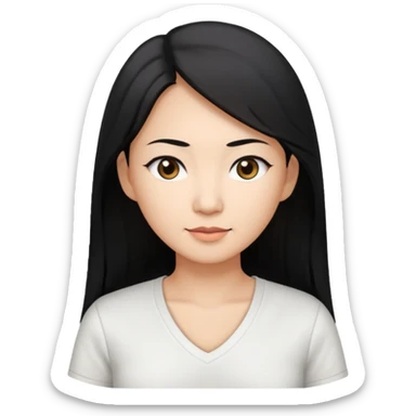 asian mom with long black hair and big brown eyes emoji in a white v neck shirt sticker