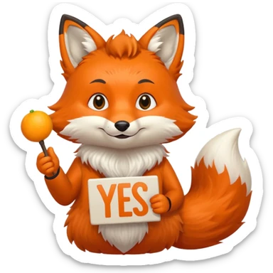 a fox HOLDING a yes sign sticker