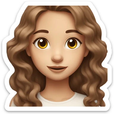 wavy brown hair, large expressive eyes, a gentle smile, and heart-shaped blush, giving her an ethereal, playful look. sticker
