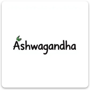 The word "Ashwagandha" written in a fun, playful hand-drawn style using just two or three colors. Simple doodle with minimal decoration. sticker