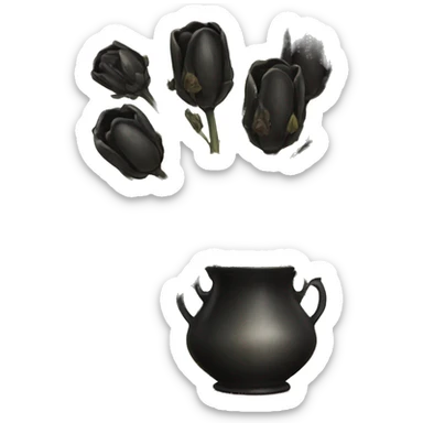 Vintage dead black flowers and pods in vase sticker