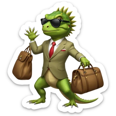 capitalist iguana banker godfather with black sunglasses breakdance with bag sticker