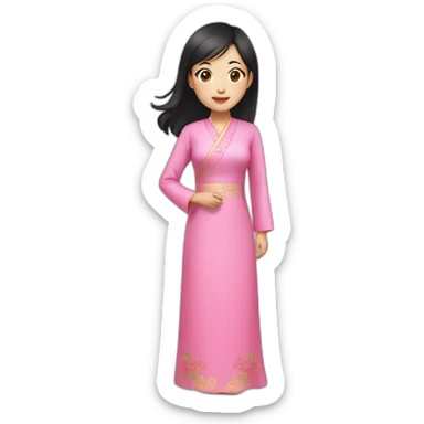 asian girl with black hair wearing pink ao dai full body sticker