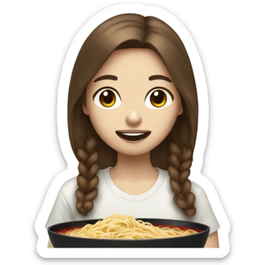 Brown hair girl white skin eating ramen  sticker