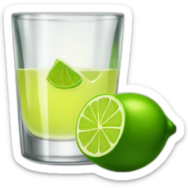 A single tequila glass with a single slice of green lemon piece on it sticker