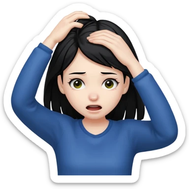 Girl pulling her hair out, black hair sticker