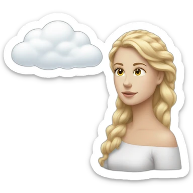 a white girl says and there is a cloud of thought next to her sticker