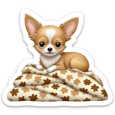 Long haired chihuahua, beige, white chest and socks, sleeping cutely under blanket sticker