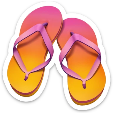 Realistic orange yellow pink gradient pair of summer flip flops isolated. sticker
