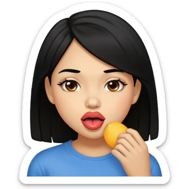 Brown light skin girl straight black hair biting her down lips and blushing sticker